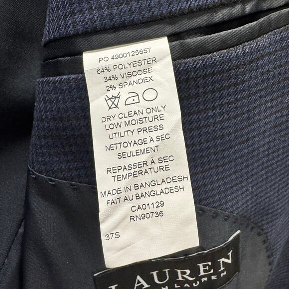 Lauren Ralph Lauren Blazer Mens 37S Blue Black Houndstooth Classic Black Label - Picture 7 of 9